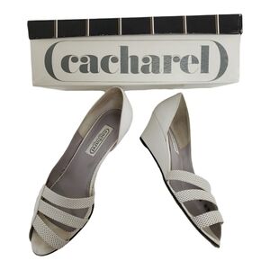 Cacharel Wedge Heel Terry Sandals White Leather 8 N Vintage